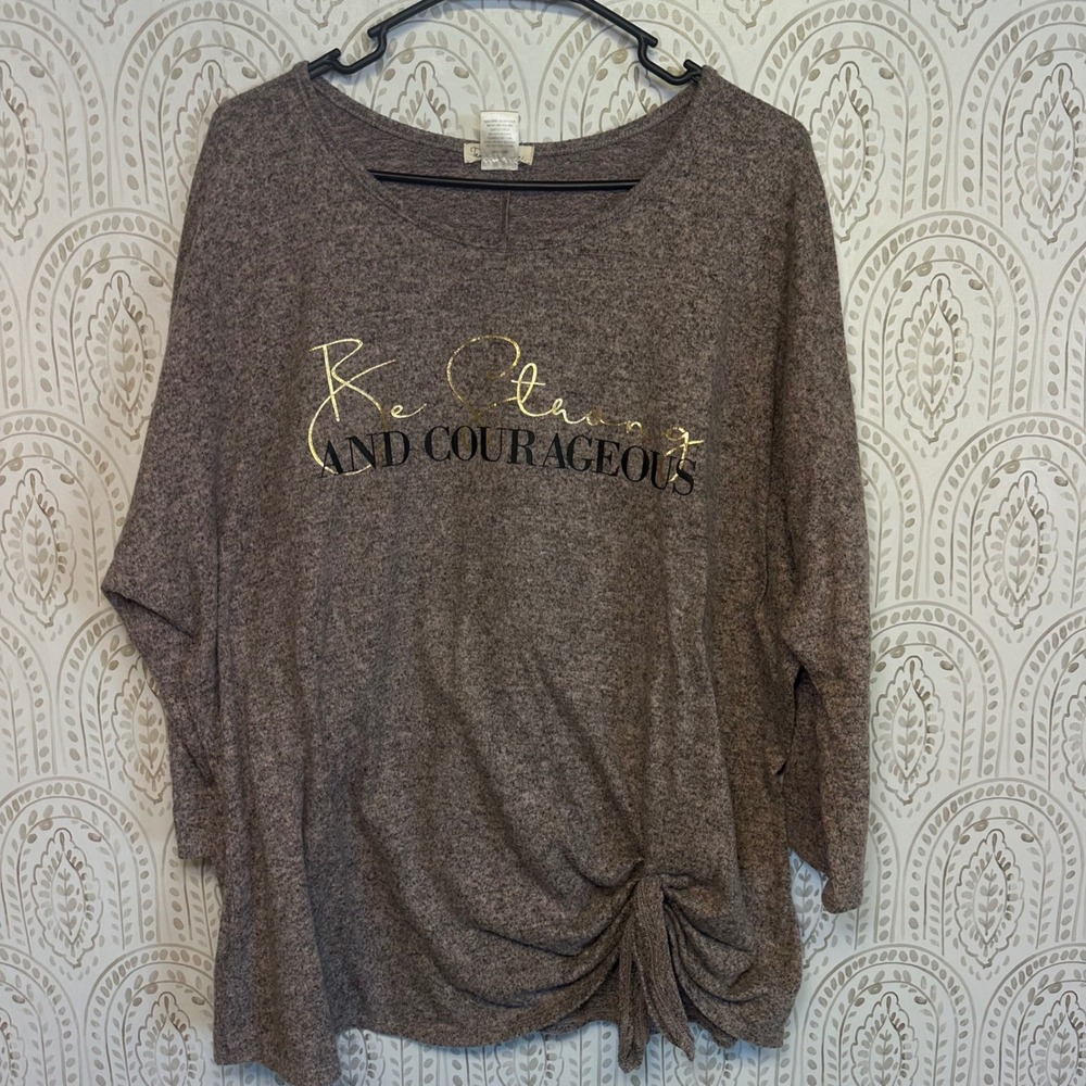 Tea Please Be Strong And Courageous Graphic Twist Front‎ Knit Top Women's 2X